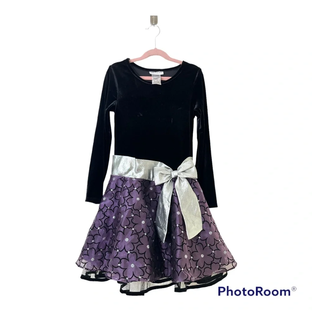 Bonnie Jean Girls Size 10 Black Velvet Purple Sparkle Tutu Party Dress